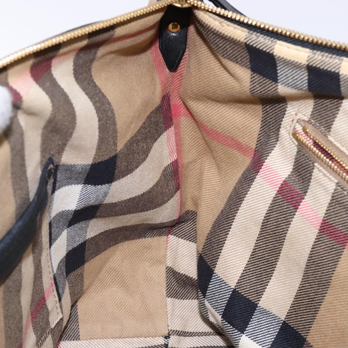 BURBERRY Nova Check Tote Bag Leather Beige Gold Auth 138125