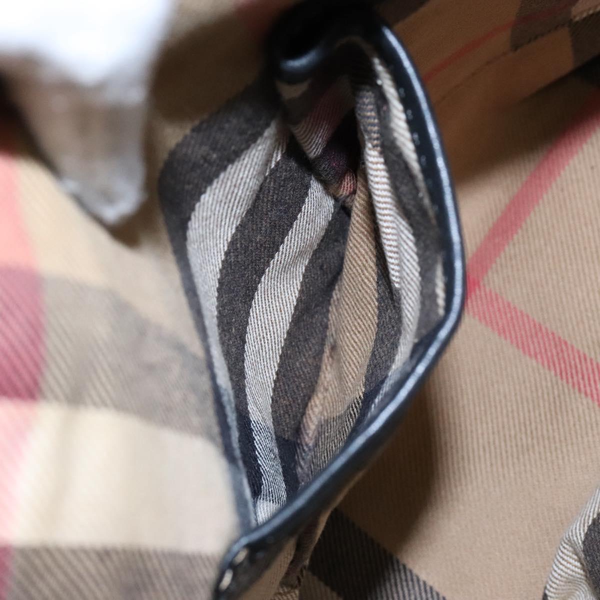BURBERRY Nova Check Tote Bag Leather Beige Gold Auth 138125