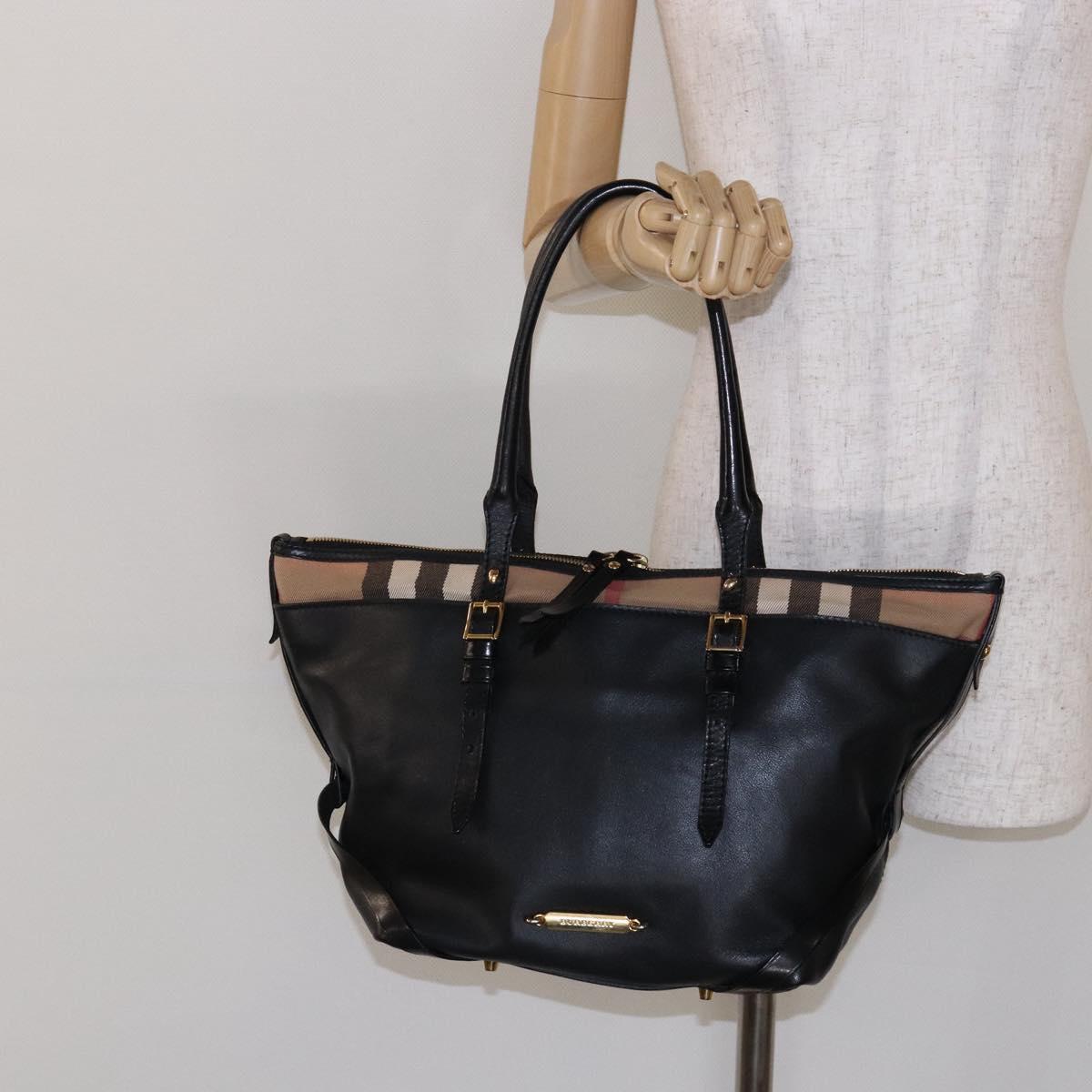 BURBERRY Nova Check Tote Bag Leather Beige Gold Auth 138125