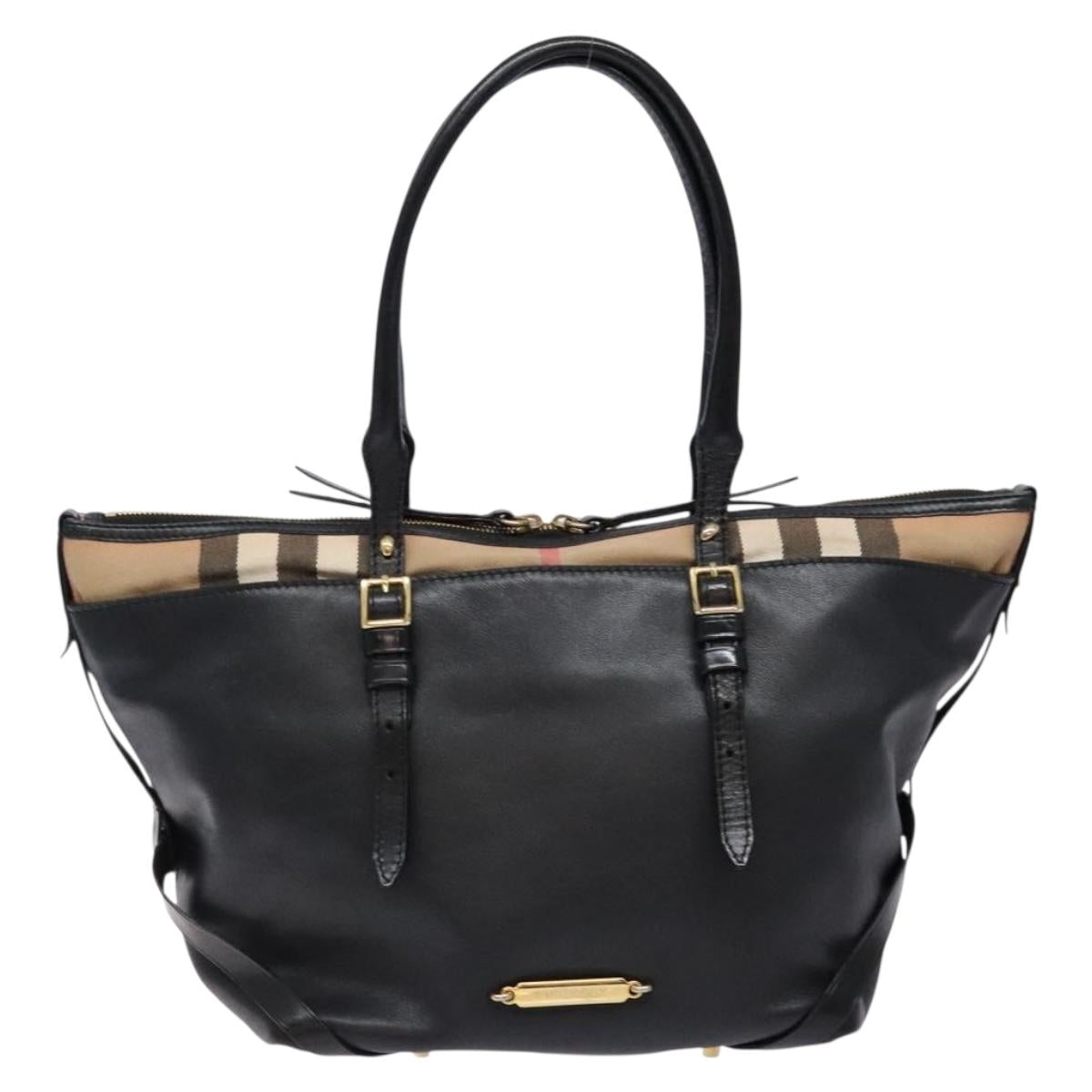BURBERRY Nova Check Tote Bag Leather Beige Gold Auth 138125