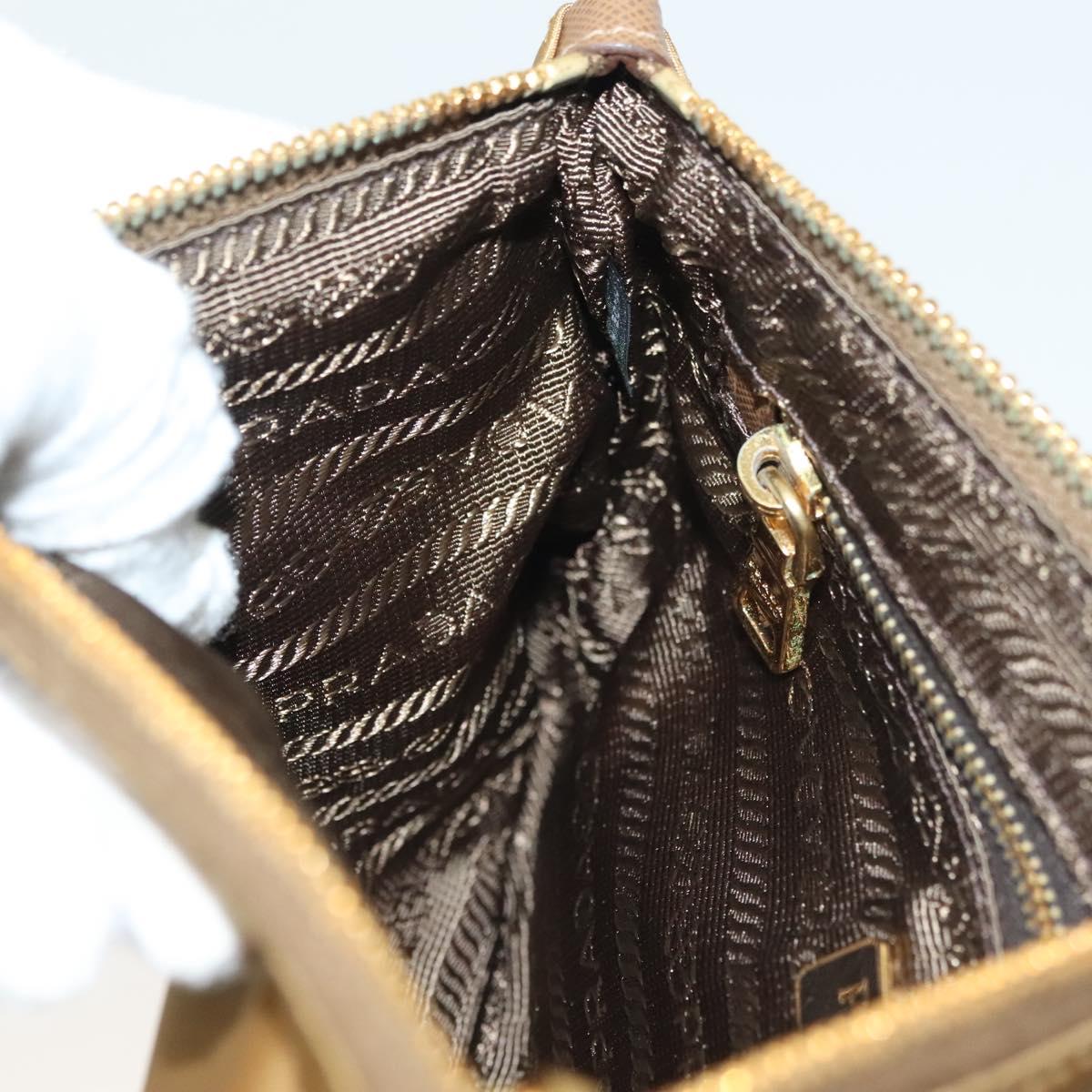 PRADA Clutch Bag Nylon Beige Gold Auth 138126