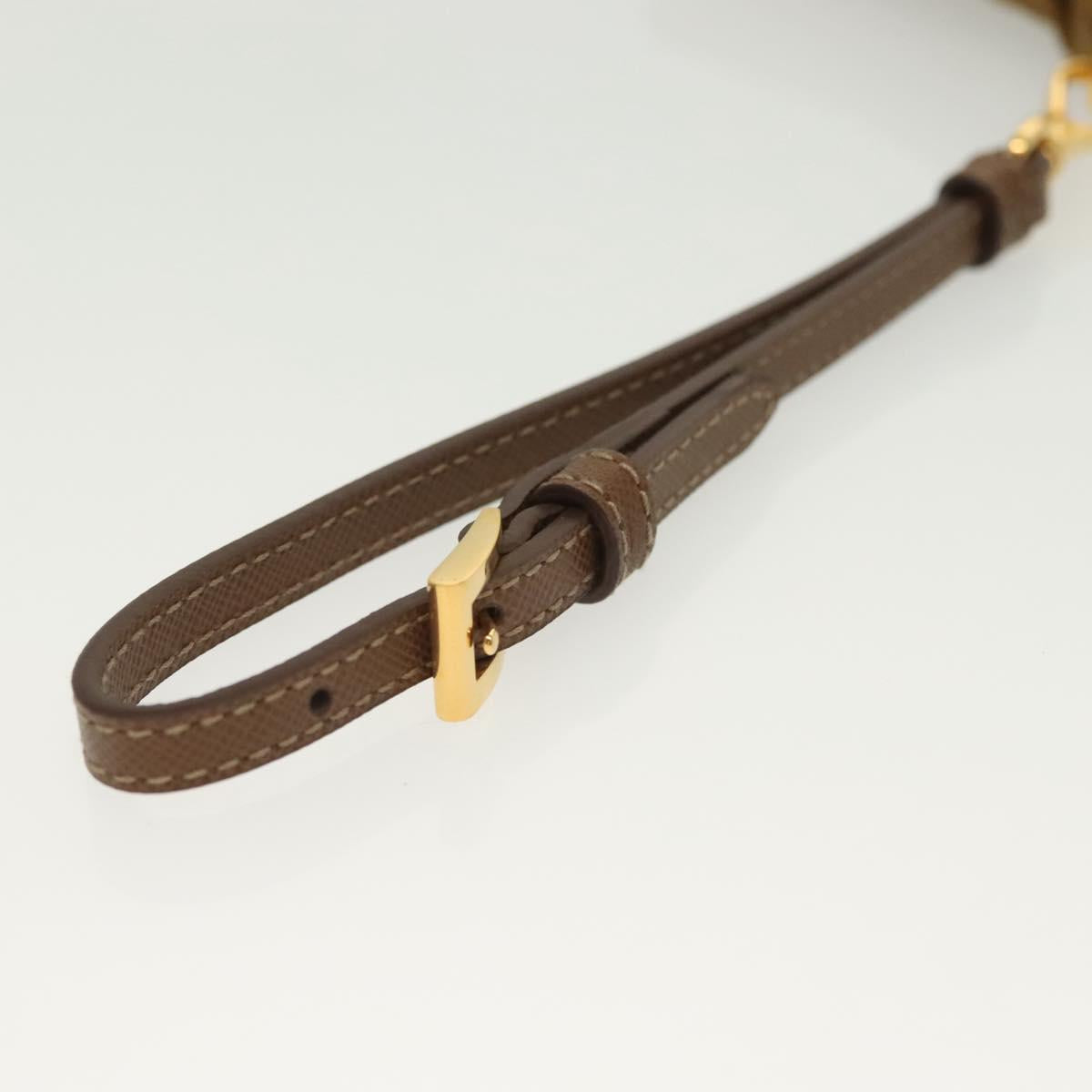 PRADA Clutch Bag Nylon Beige Gold Auth 138126