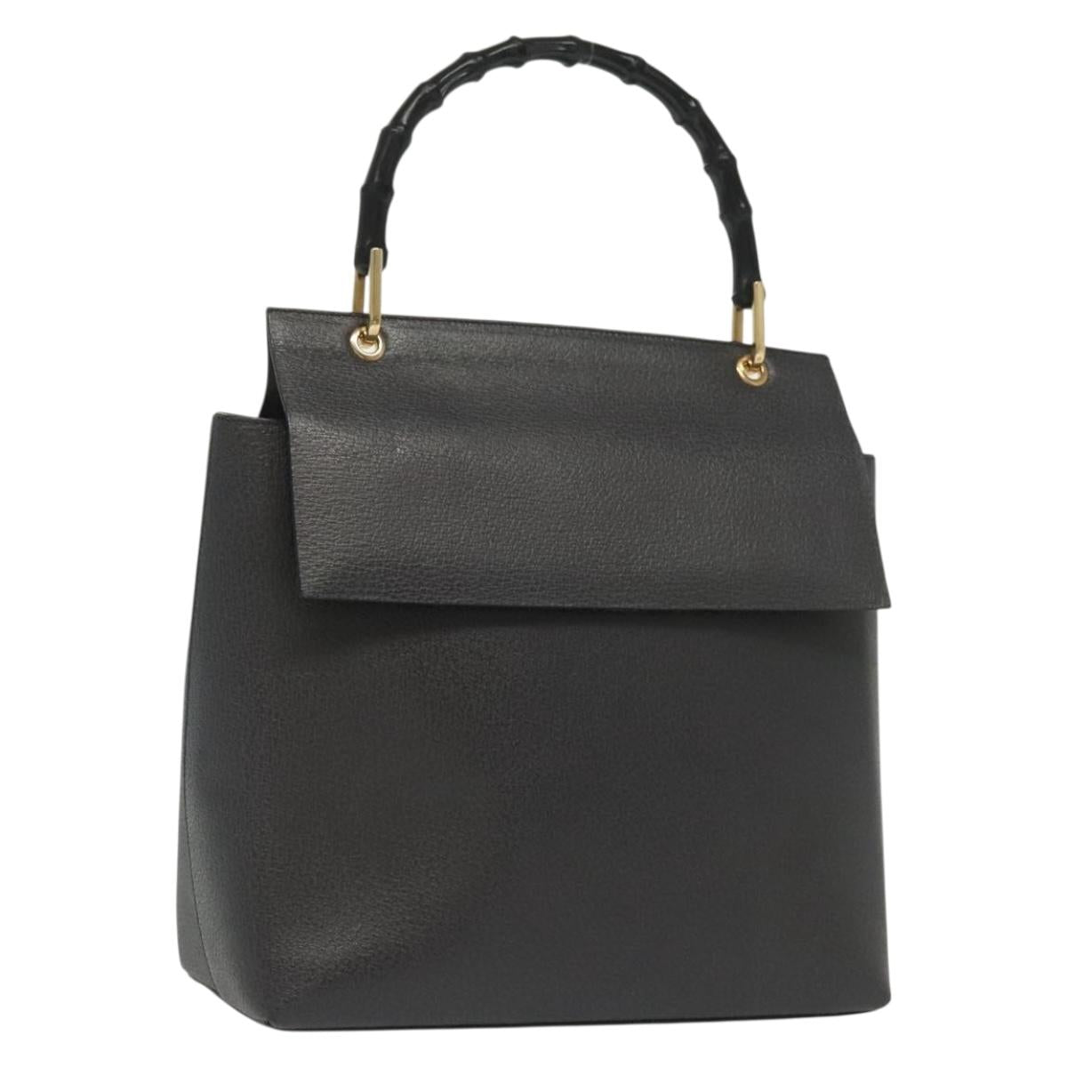 GUCCI Bamboo Hand Bag Leather Outlet Gold Black 001 1118 1886 Auth 138137