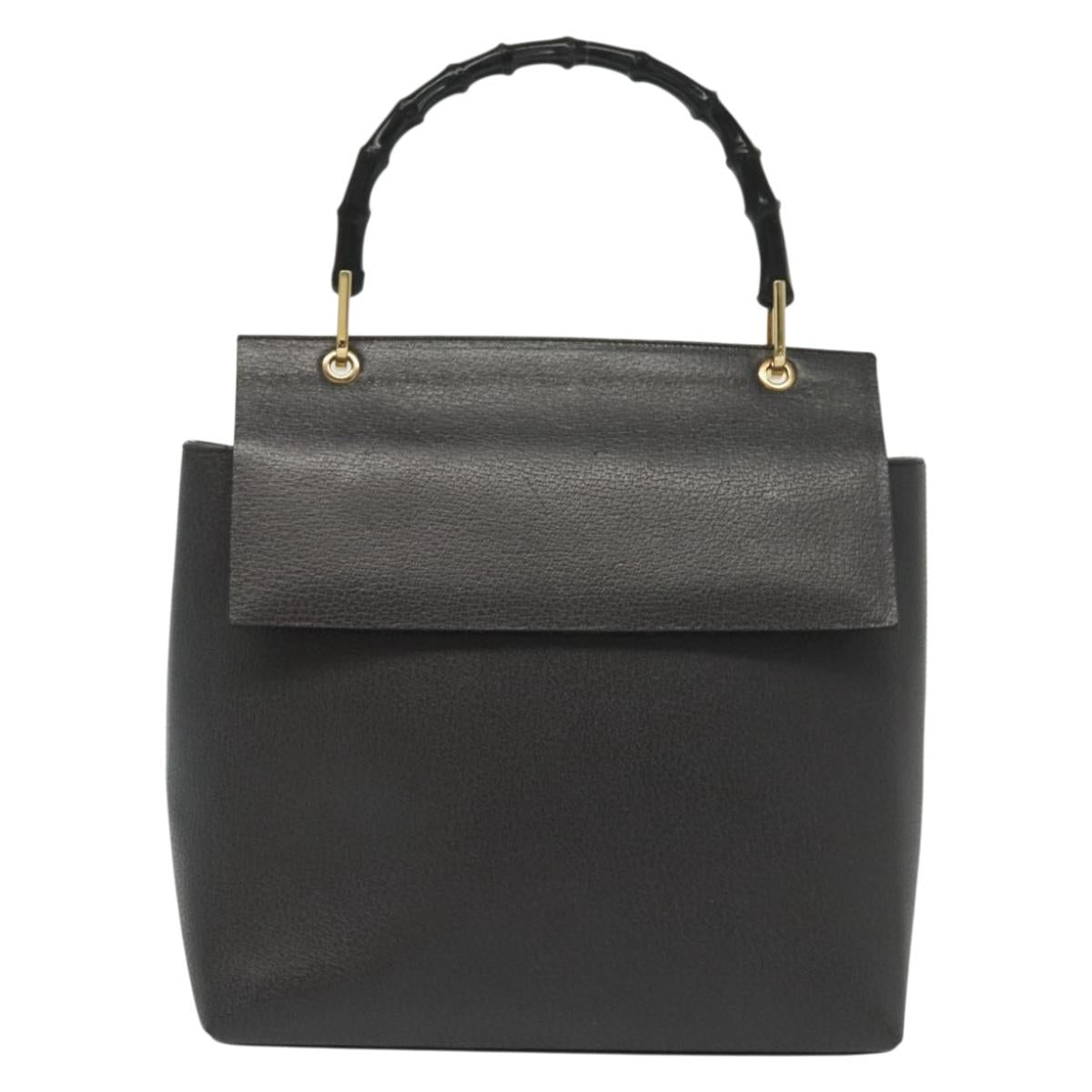 GUCCI Bamboo Hand Bag Leather Outlet Gold Black 001 1118 1886 Auth 138137