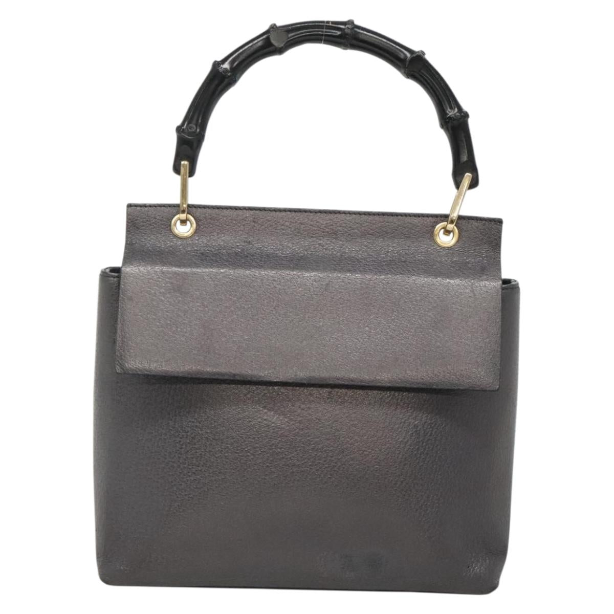 GUCCI Bamboo Hand Bag Leather Gold Charcoal gray 001 3444 1887 Auth 138139