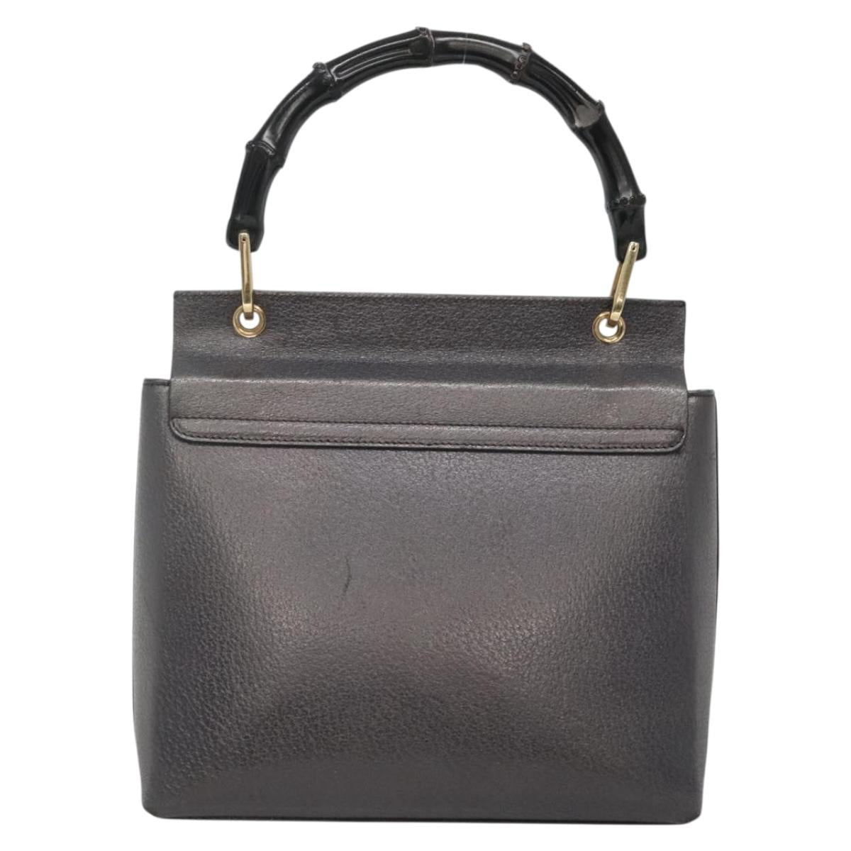 GUCCI Bamboo Hand Bag Leather Gold Charcoal gray 001 3444 1887 Auth 138139