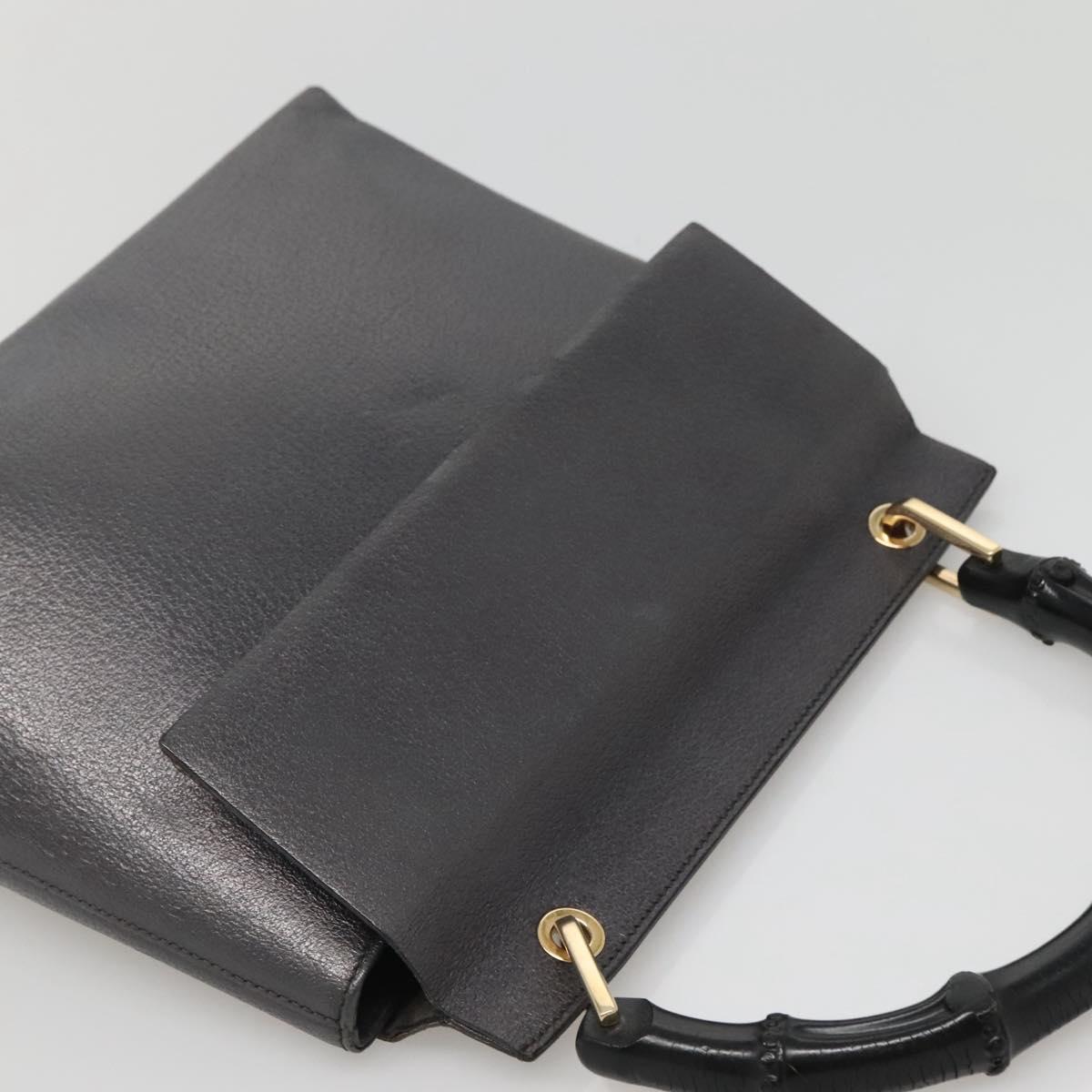 GUCCI Bamboo Hand Bag Leather Gold Charcoal gray 001 3444 1887 Auth 138139