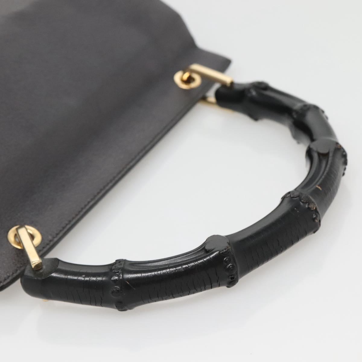 GUCCI Bamboo Hand Bag Leather Gold Charcoal gray 001 3444 1887 Auth 138139