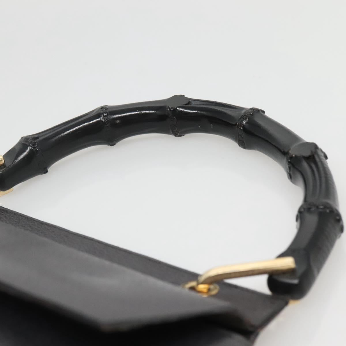 GUCCI Bamboo Hand Bag Leather Gold Charcoal gray 001 3444 1887 Auth 138139
