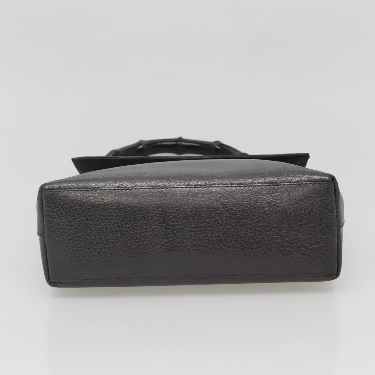 GUCCI Bamboo Hand Bag Leather Gold Charcoal gray 001 3444 1887 Auth 138139
