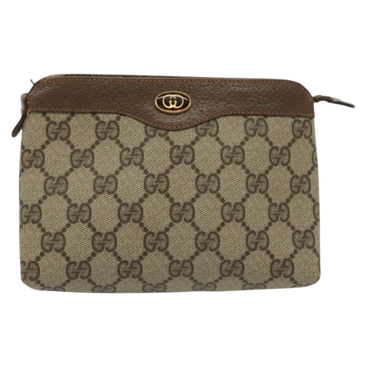 GUCCI GG Supreme Pouch PVC Beige 89 01 020 Auth 138143