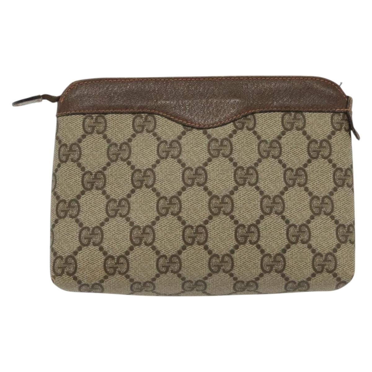GUCCI GG Supreme Pouch PVC Beige 89 01 020 Auth 138143