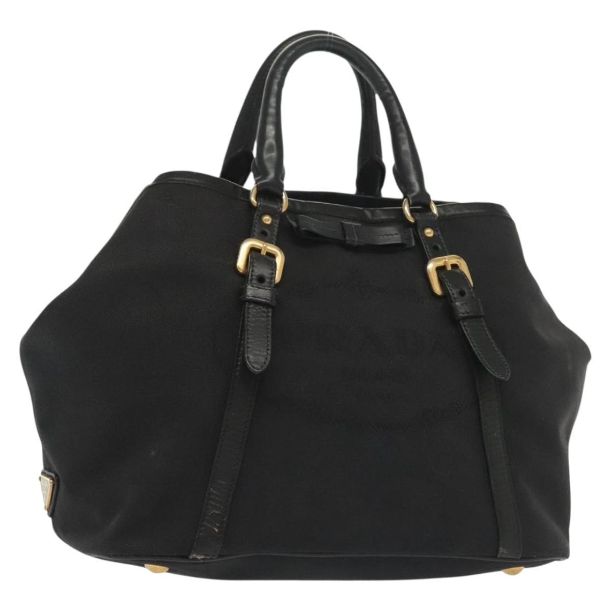 PRADA Tote Bag Canvas Black Gold Auth 138150