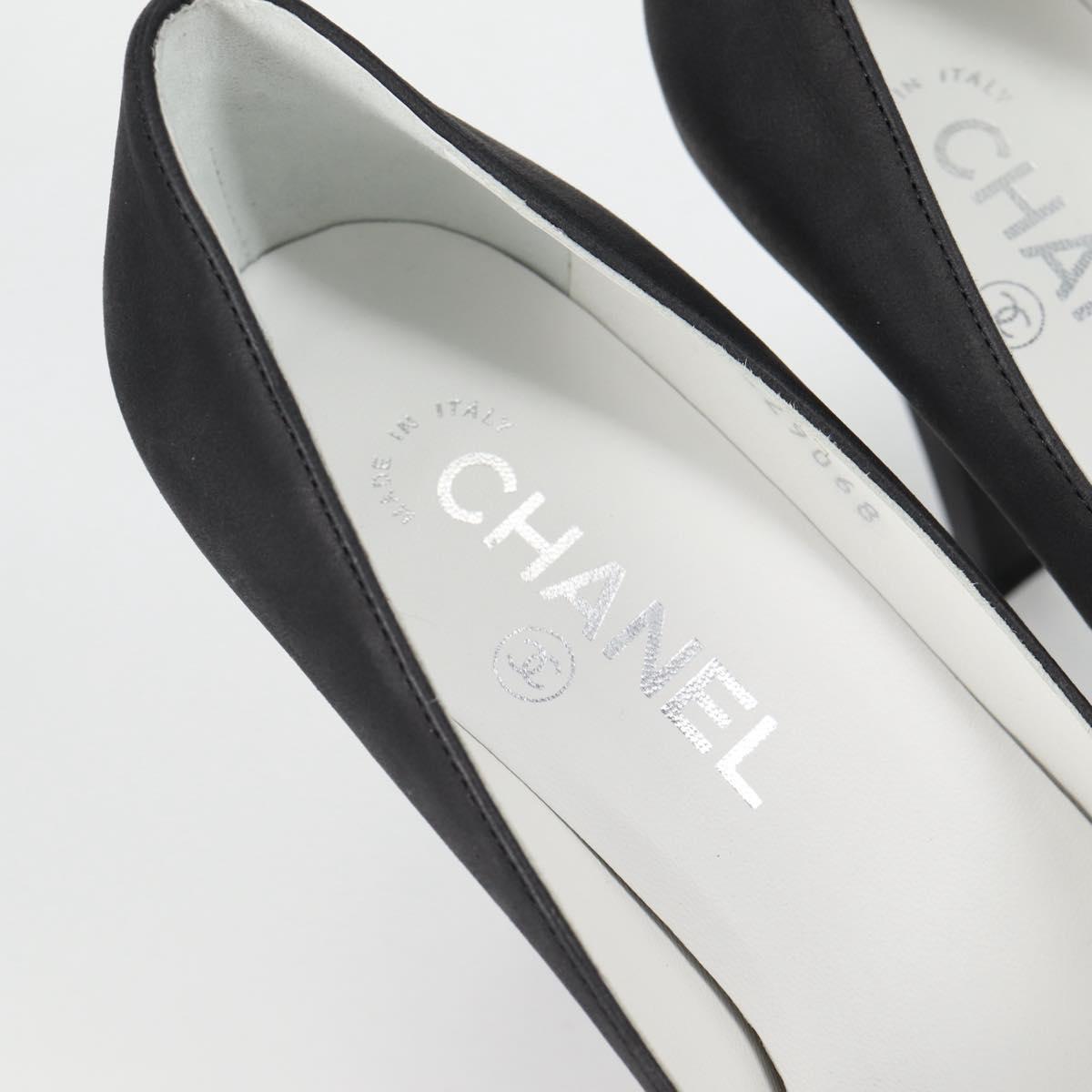 CHANEL Pumps High Heels Leather 36C Black CC Auth 138153V