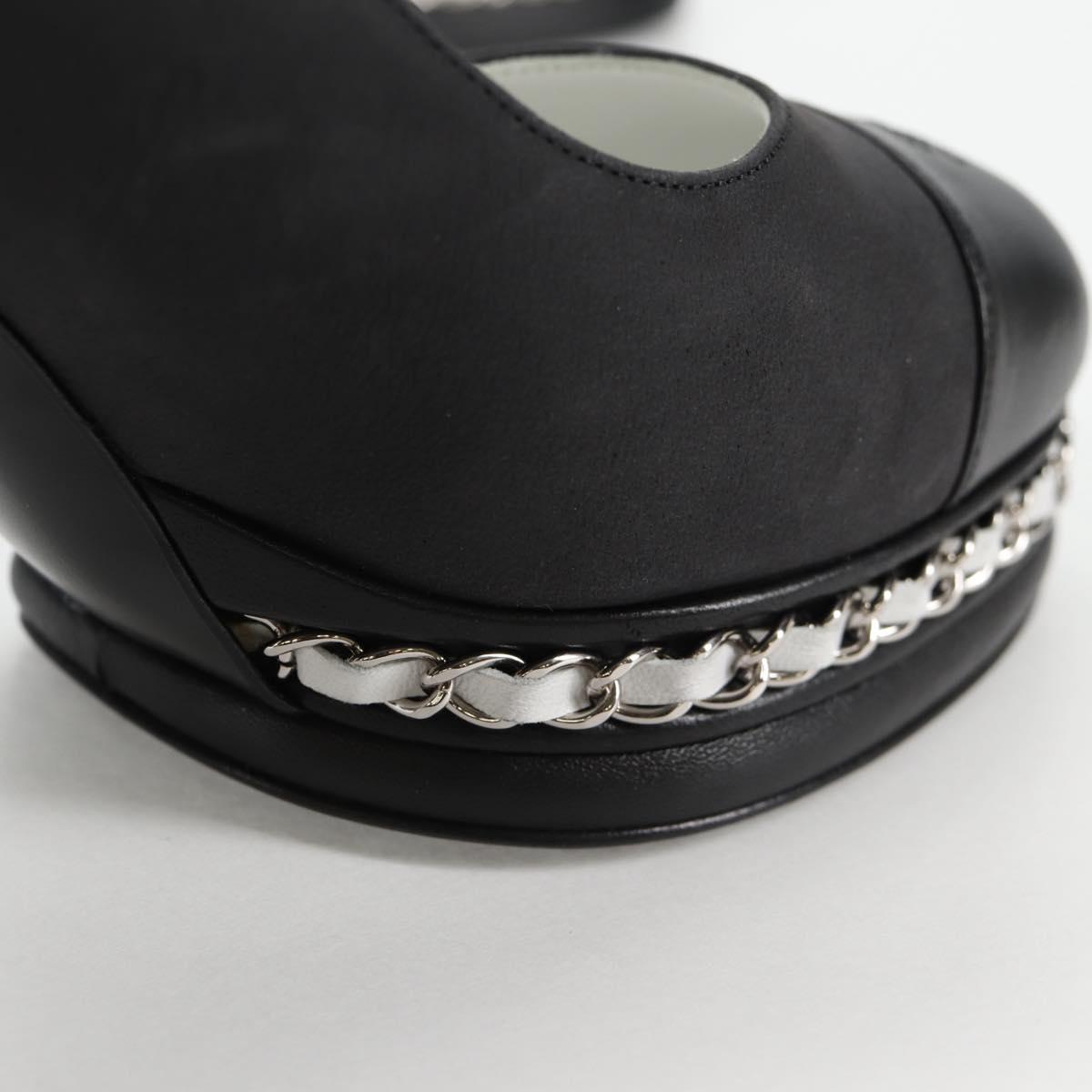 CHANEL Pumps High Heels Leather 36C Black CC Auth 138153V