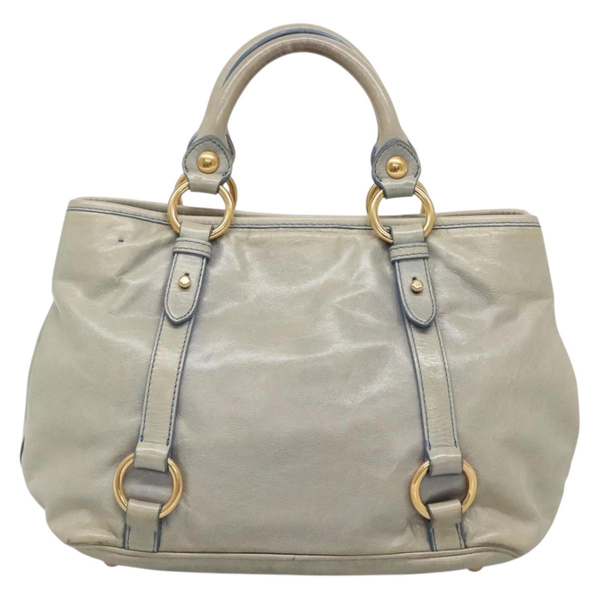 Miu Miu Hand Bag Leather Light Blue Gold Auth 138164
