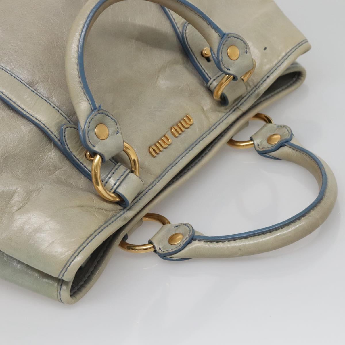 Miu Miu Hand Bag Leather Light Blue Gold Auth 138164
