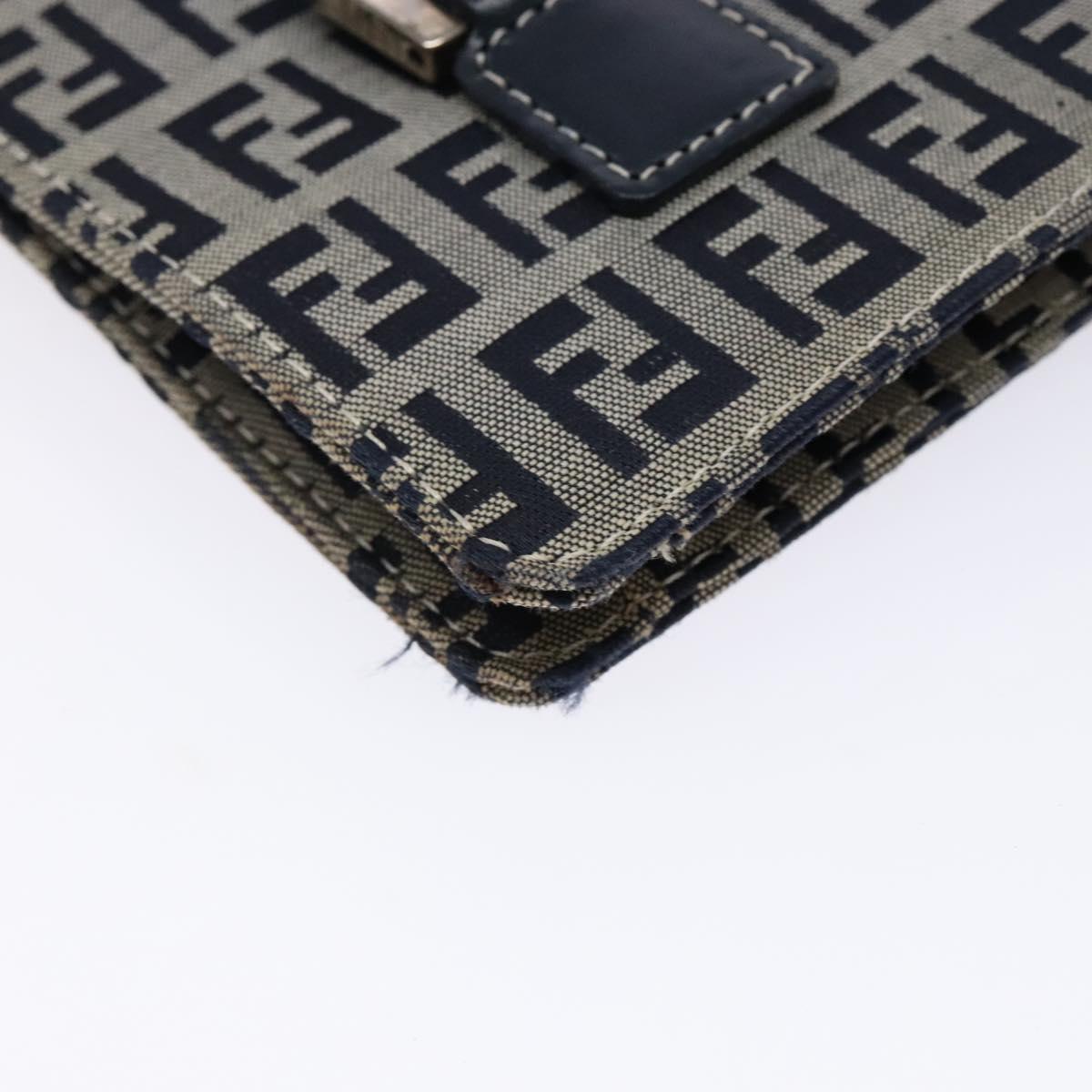 FENDI Zucchino Canvas Mamma Baguette Hand Bag Navy Silver Auth 138177