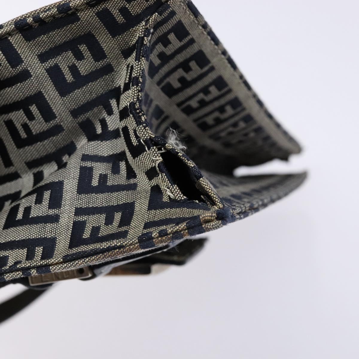 FENDI Zucchino Canvas Mamma Baguette Hand Bag Navy Silver Auth 138177