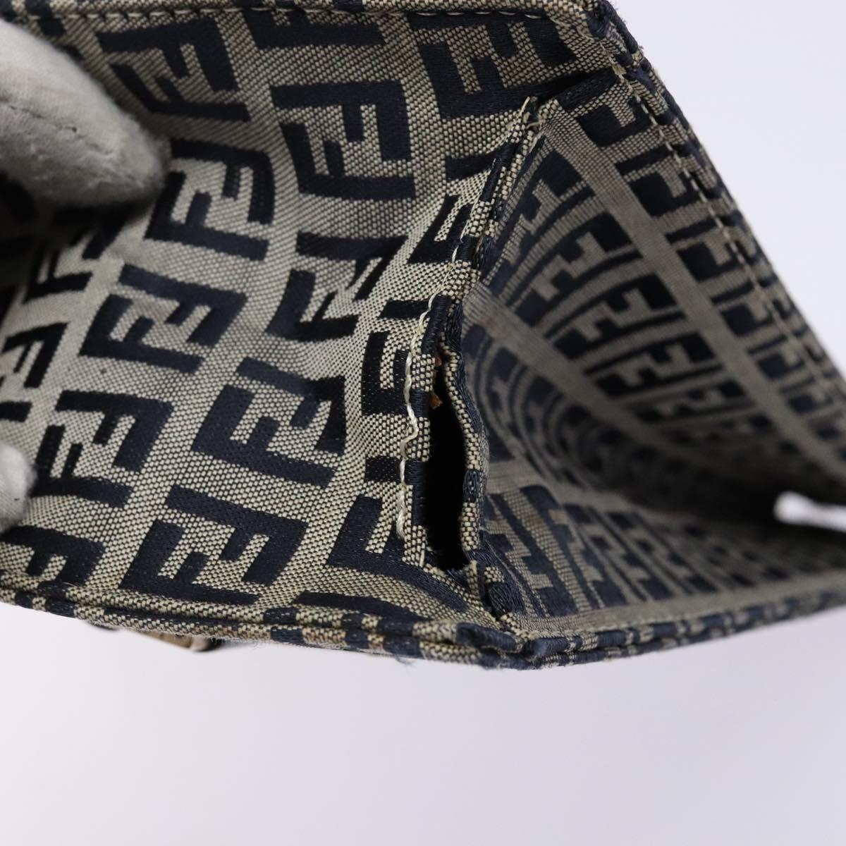 FENDI Zucchino Canvas Mamma Baguette Hand Bag Navy Silver Auth 138177