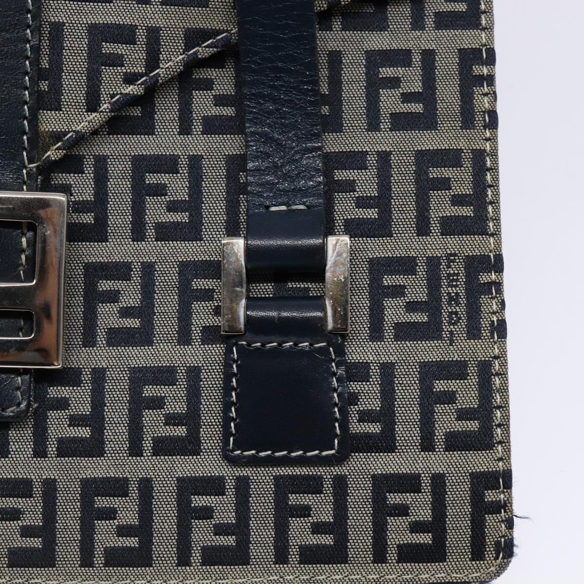 FENDI Zucchino Canvas Mamma Baguette Hand Bag Navy Silver Auth 138177
