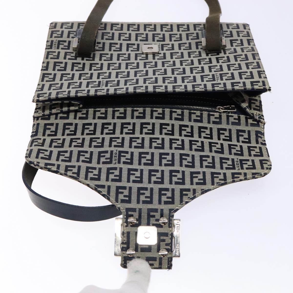 FENDI Zucchino Canvas Mamma Baguette Hand Bag Navy Silver Auth 138177