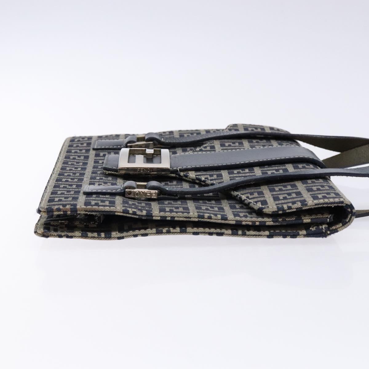 FENDI Zucchino Canvas Mamma Baguette Hand Bag Navy Silver Auth 138177