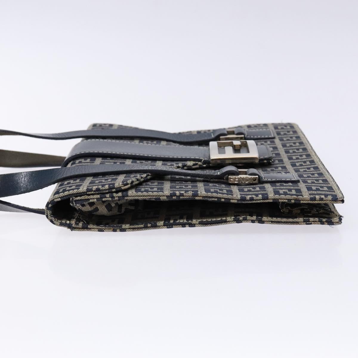FENDI Zucchino Canvas Mamma Baguette Hand Bag Navy Silver Auth 138177
