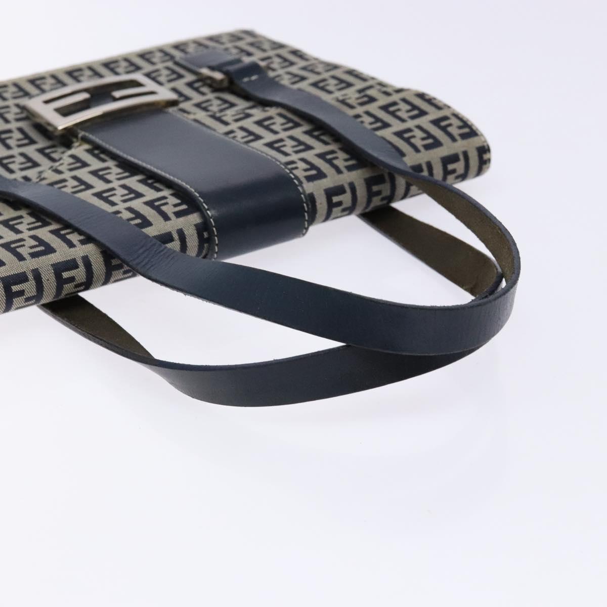 FENDI Zucchino Canvas Mamma Baguette Hand Bag Navy Silver Auth 138177