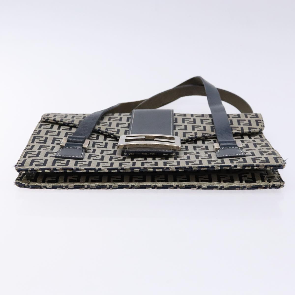 FENDI Zucchino Canvas Mamma Baguette Hand Bag Navy Silver Auth 138177