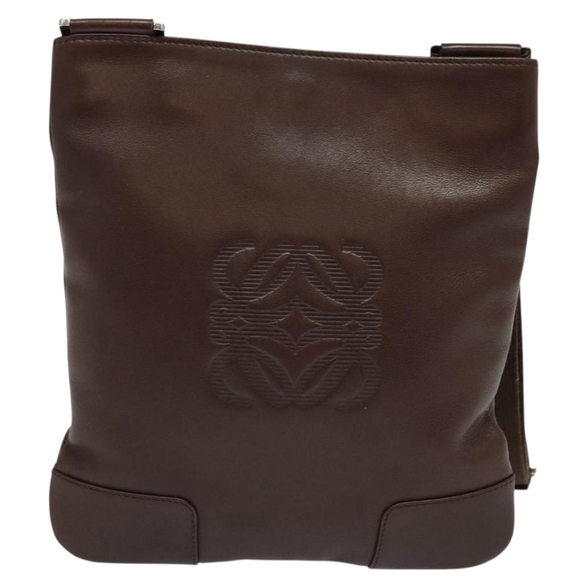 LOEWE Shoulder Bag Leather Brown Silver Auth 138181