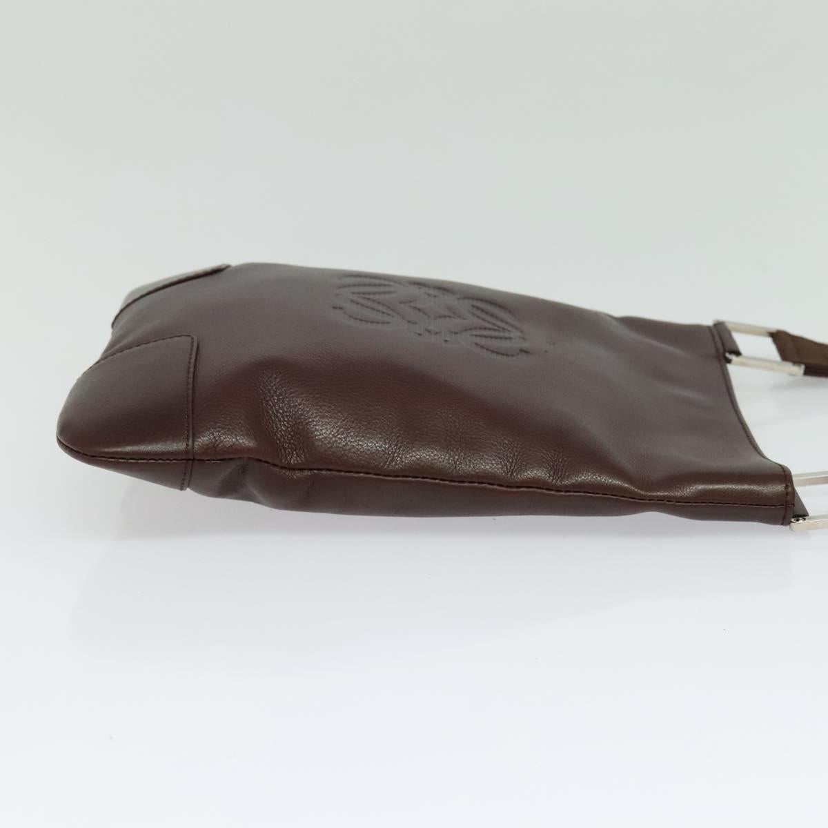 LOEWE Shoulder Bag Leather Brown Silver Auth 138181