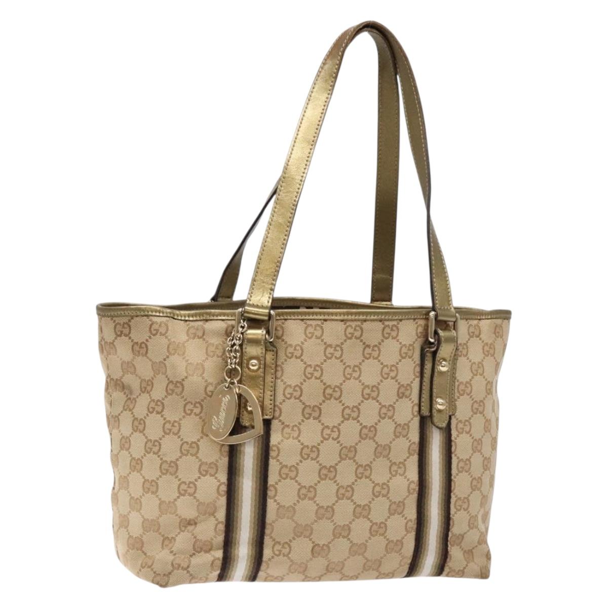 GUCCI GG Canvas Tote Bag Beige Gold 137396 Auth 138191