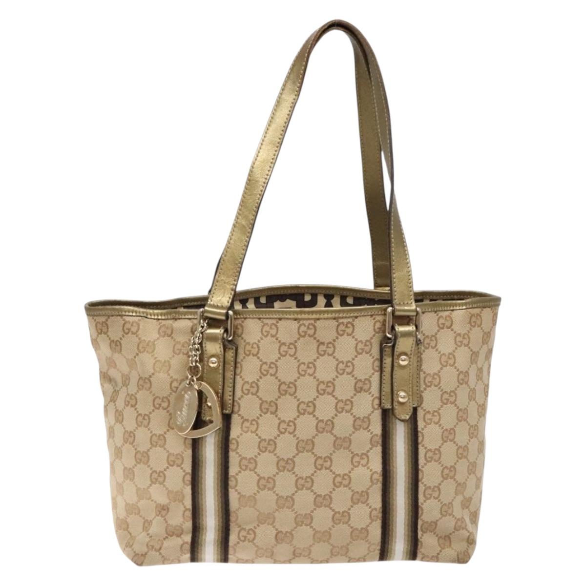GUCCI GG Canvas Tote Bag Beige Gold 137396 Auth 138191