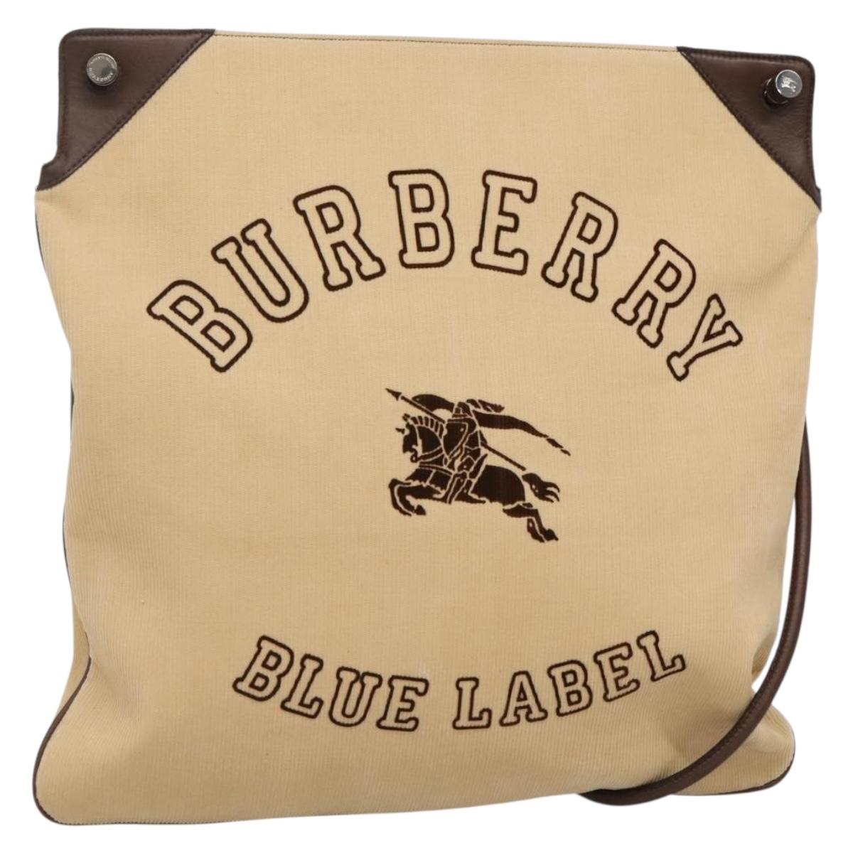 BURBERRY Blue Label Shoulder Bag Corduroy Beige Silver Auth 138201