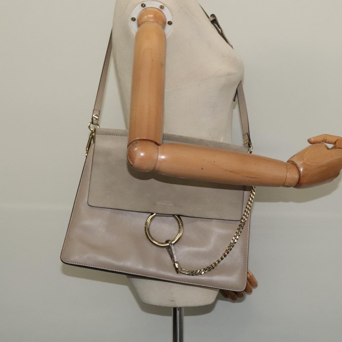 Chloe Fay Shoulder Bag Suede Leather Gray Gold Auth 138204