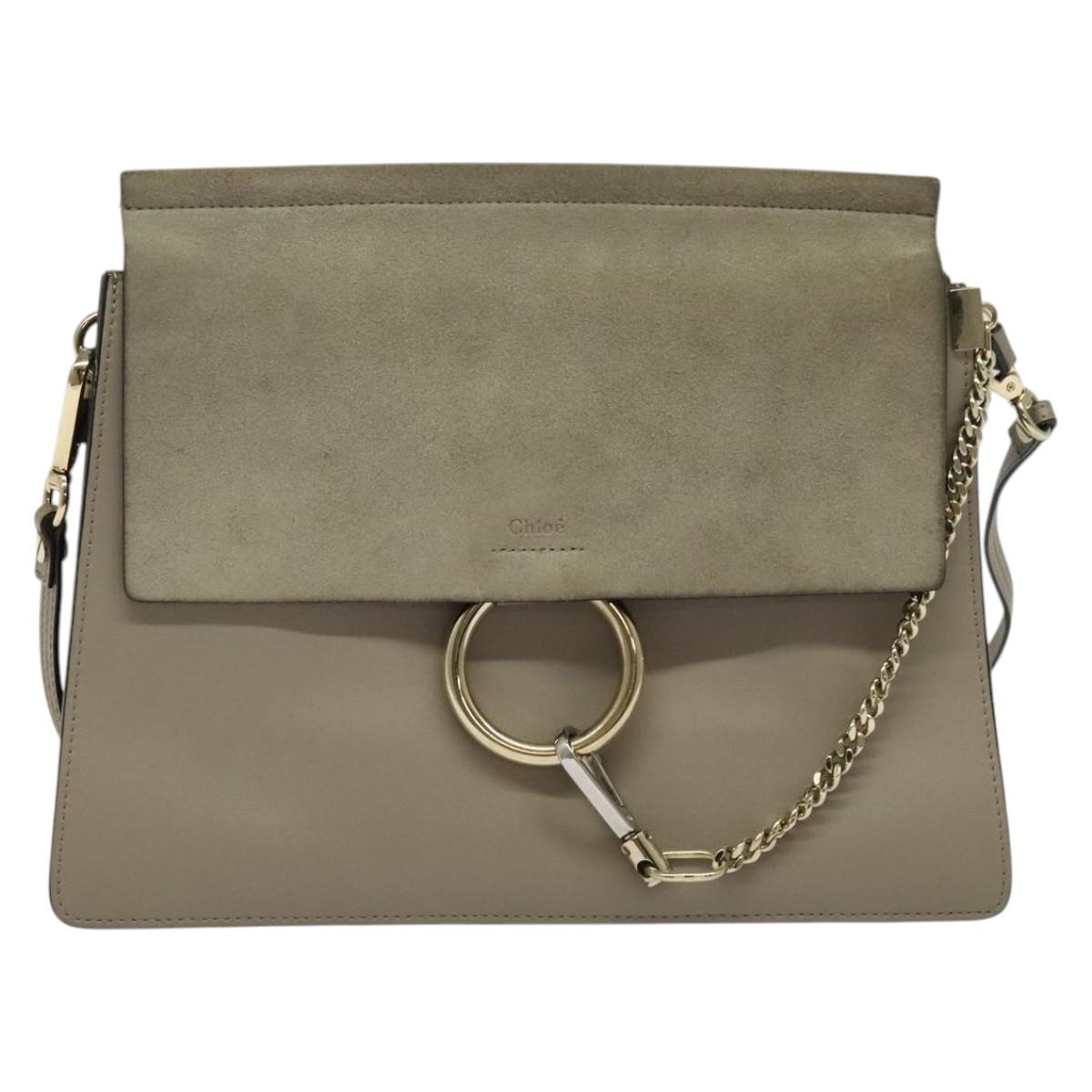 Chloe Fay Shoulder Bag Suede Leather Gray Gold Auth 138205