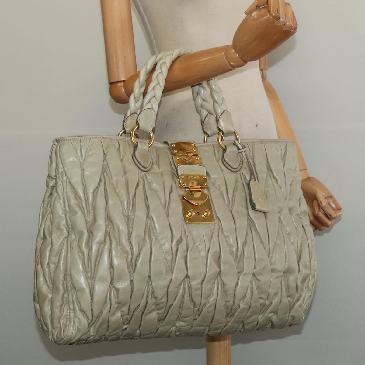 Miu Miu Matelasse Hand Bag Leather Ivory Gold Auth 138209