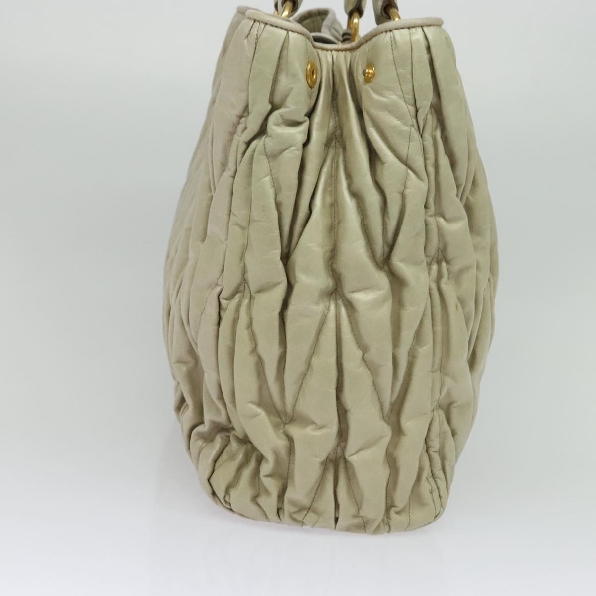 Miu Miu Matelasse Hand Bag Leather Ivory Gold Auth 138209