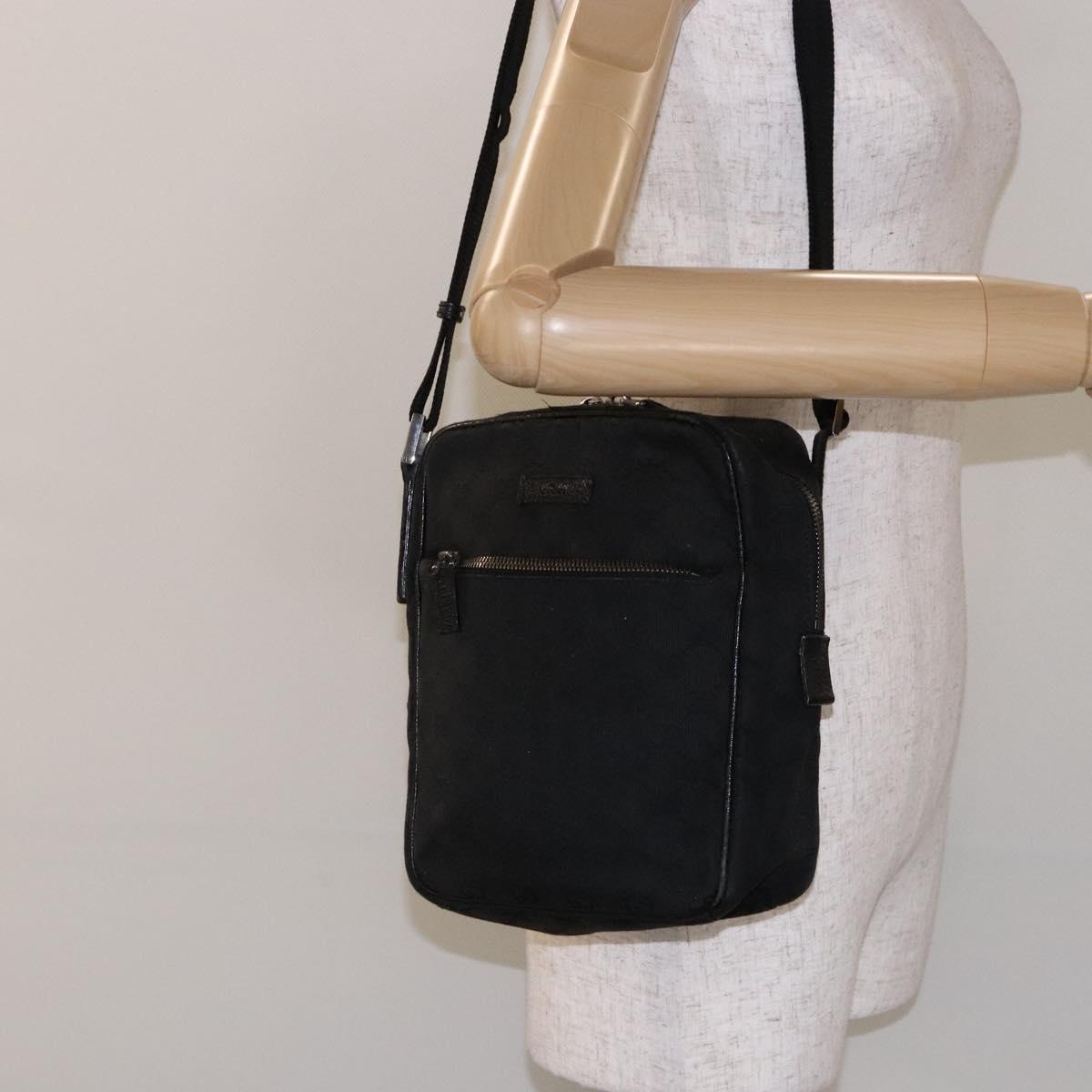 GUCCI GG Canvas Shoulder Bag Black Silver 03136 Auth 138213