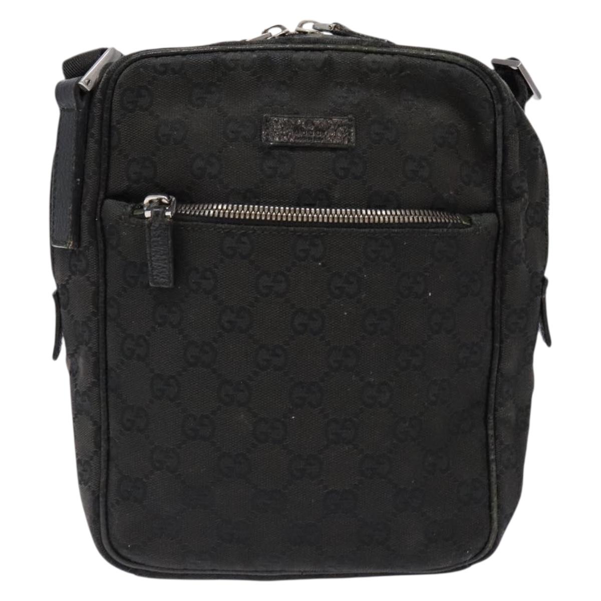 GUCCI GG Canvas Shoulder Bag Black Silver 03136 Auth 138213