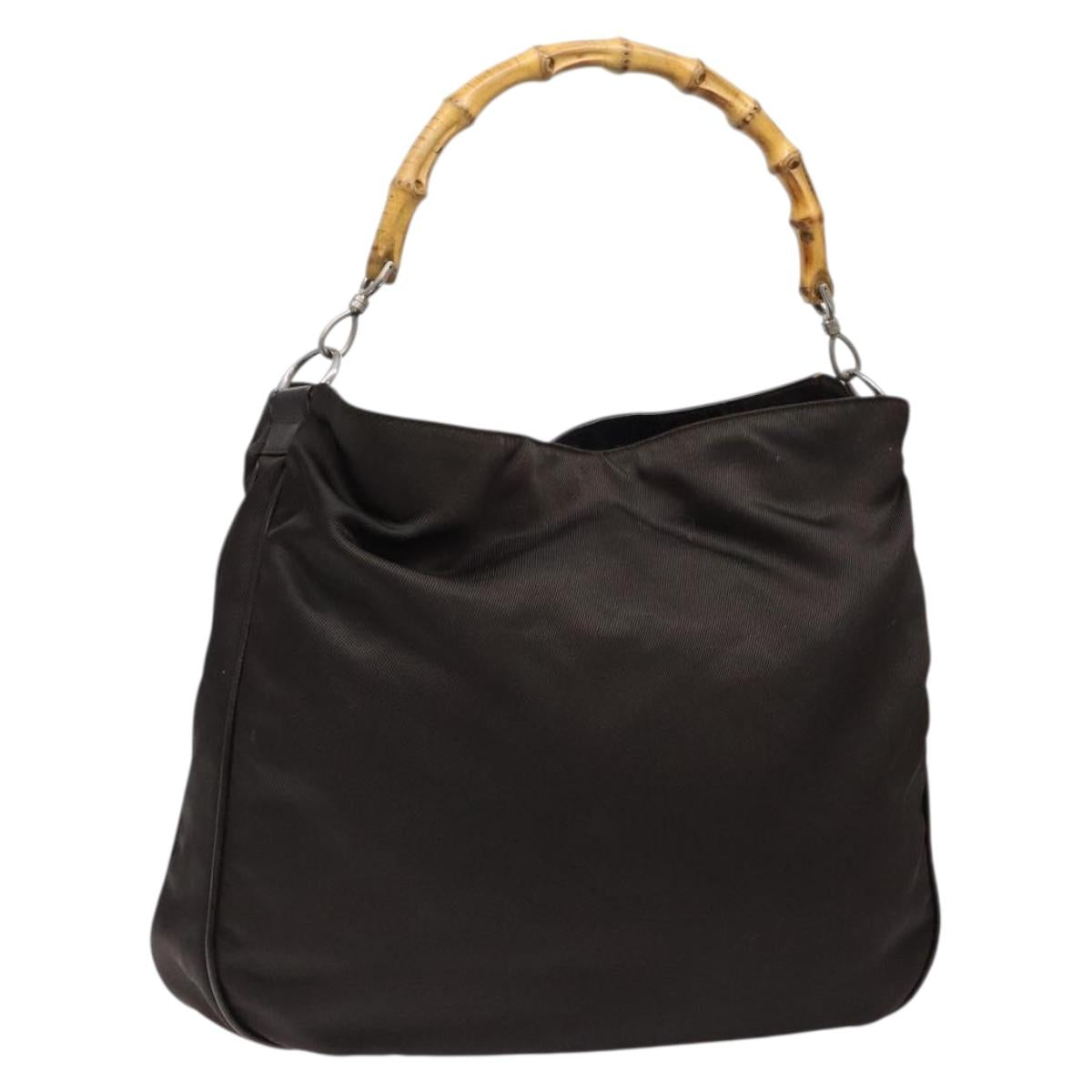 GUCCI Bamboo Shoulder Bag Nylon 2way Brown Silver 001 1553 1577 Auth 138216