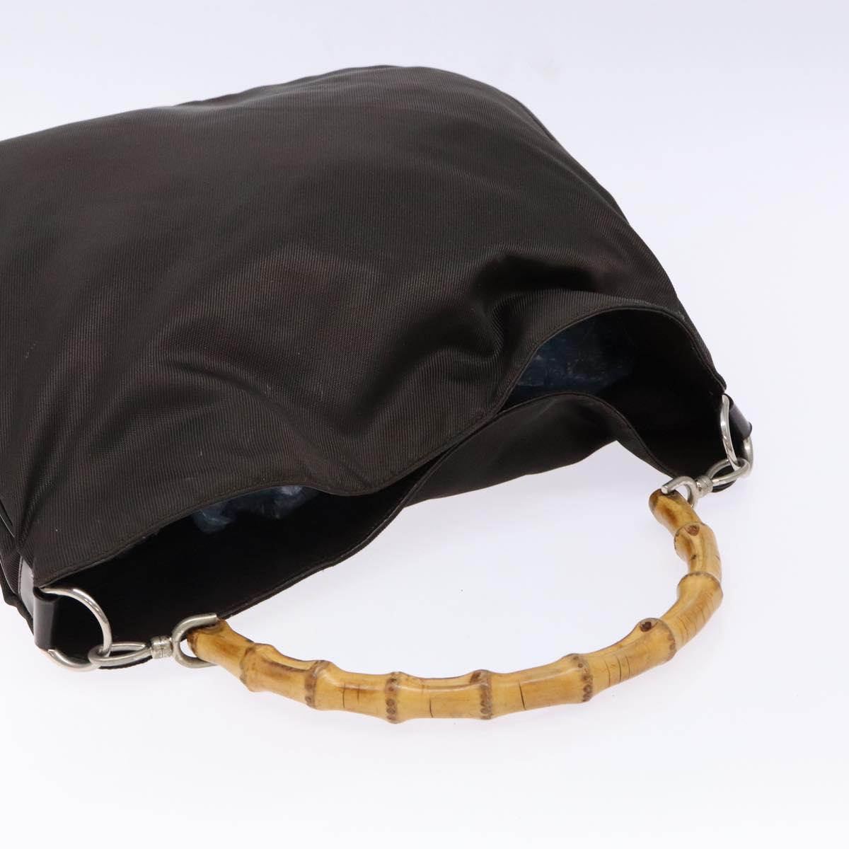 GUCCI Bamboo Shoulder Bag Nylon 2way Brown Silver 001 1553 1577 Auth 138216