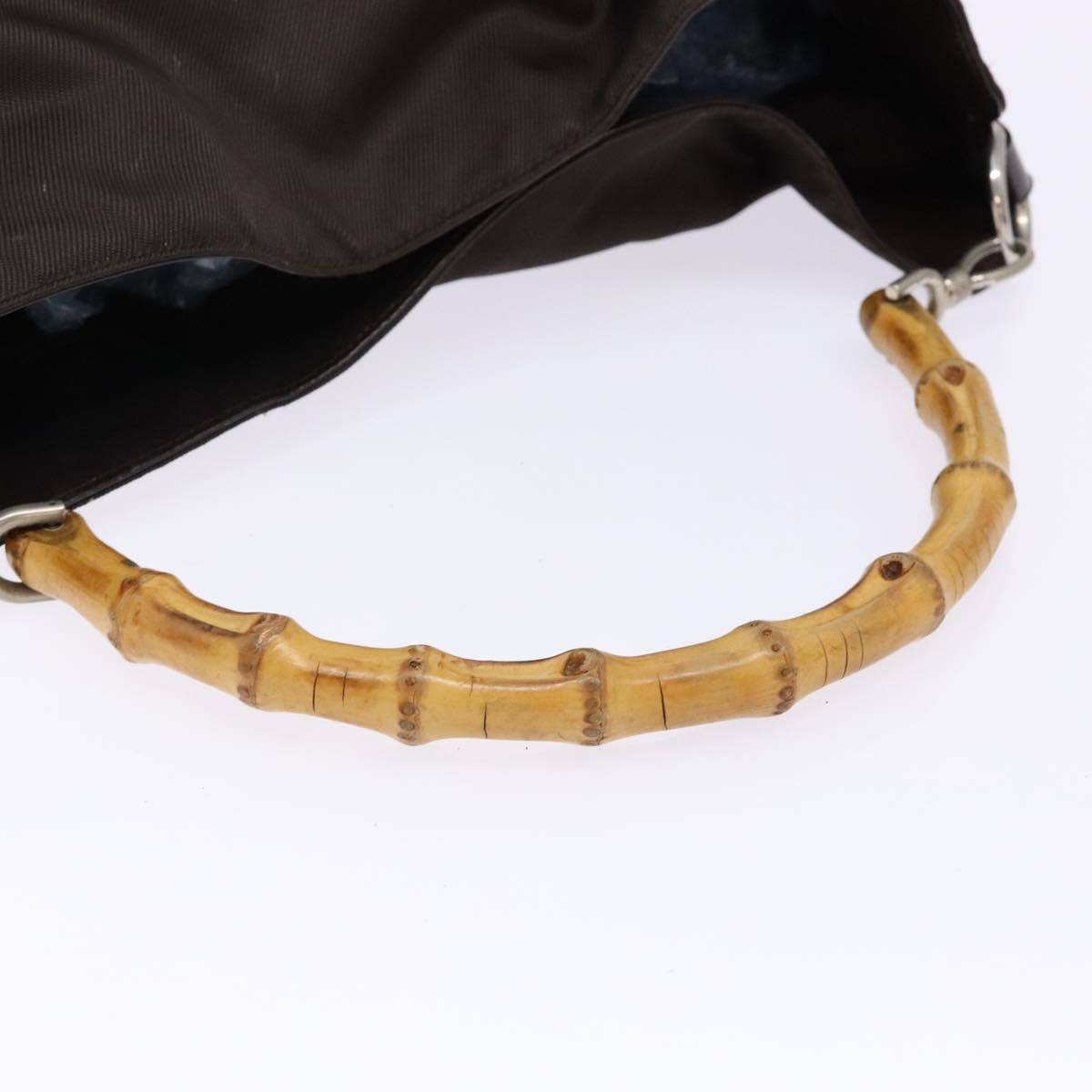 GUCCI Bamboo Shoulder Bag Nylon 2way Brown Silver 001 1553 1577 Auth 138216