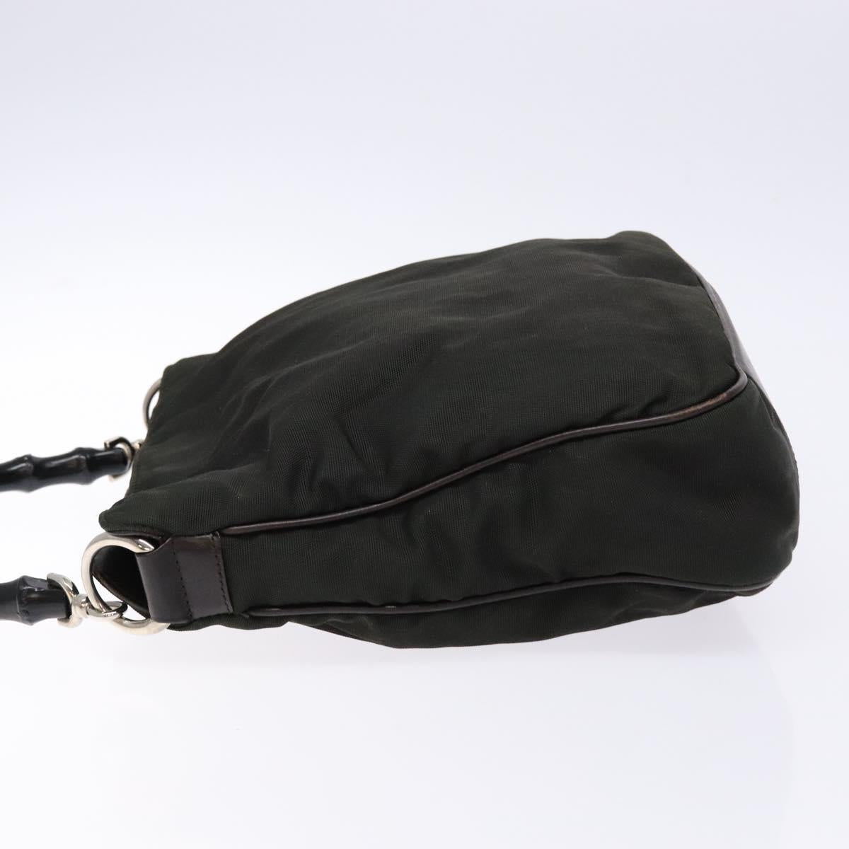 GUCCI Bamboo Shoulder Bag Nylon Khaki Silver 001 1638 Auth 138217