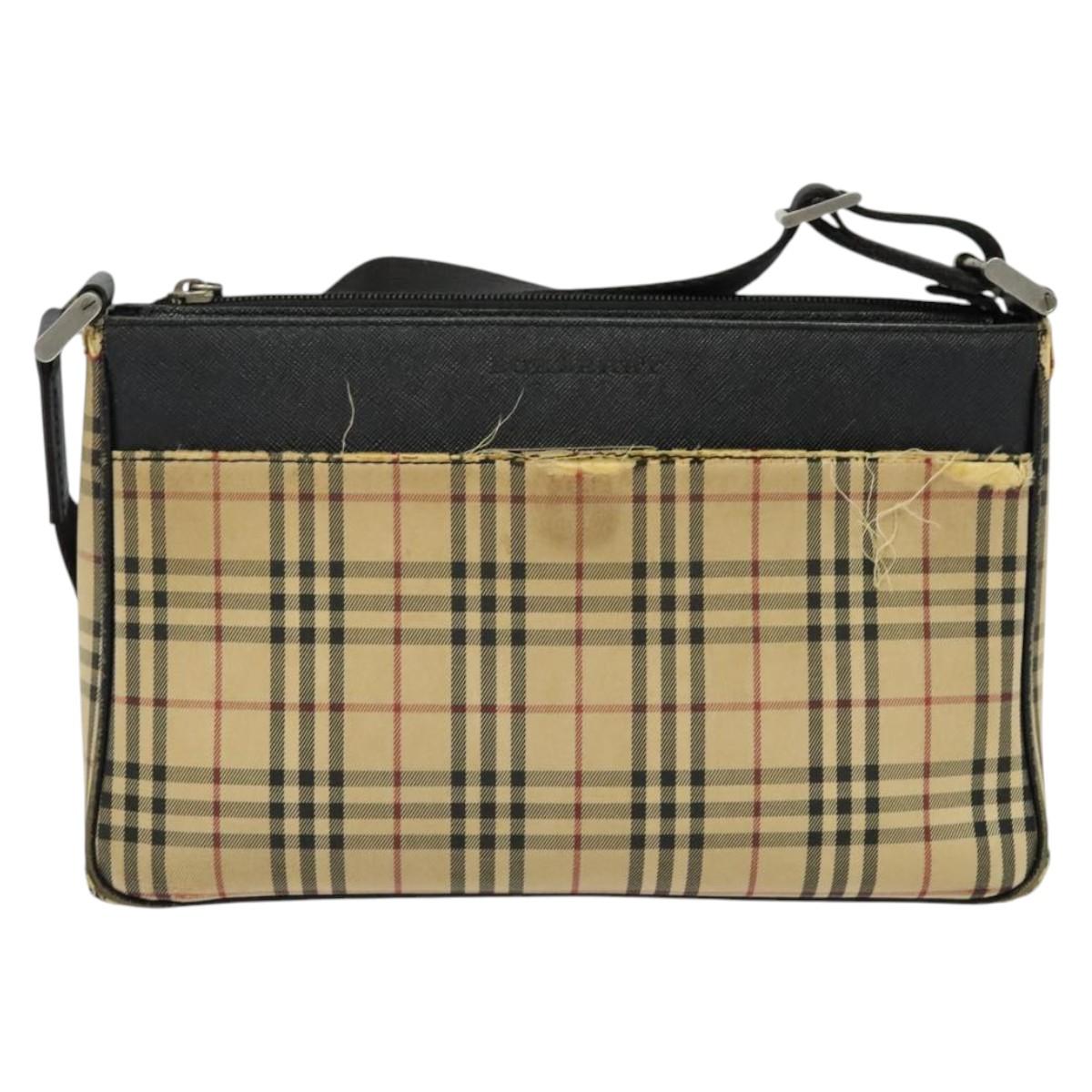 BURBERRY Nova Check Shoulder Bag Canvas Beige Silver Auth 138221