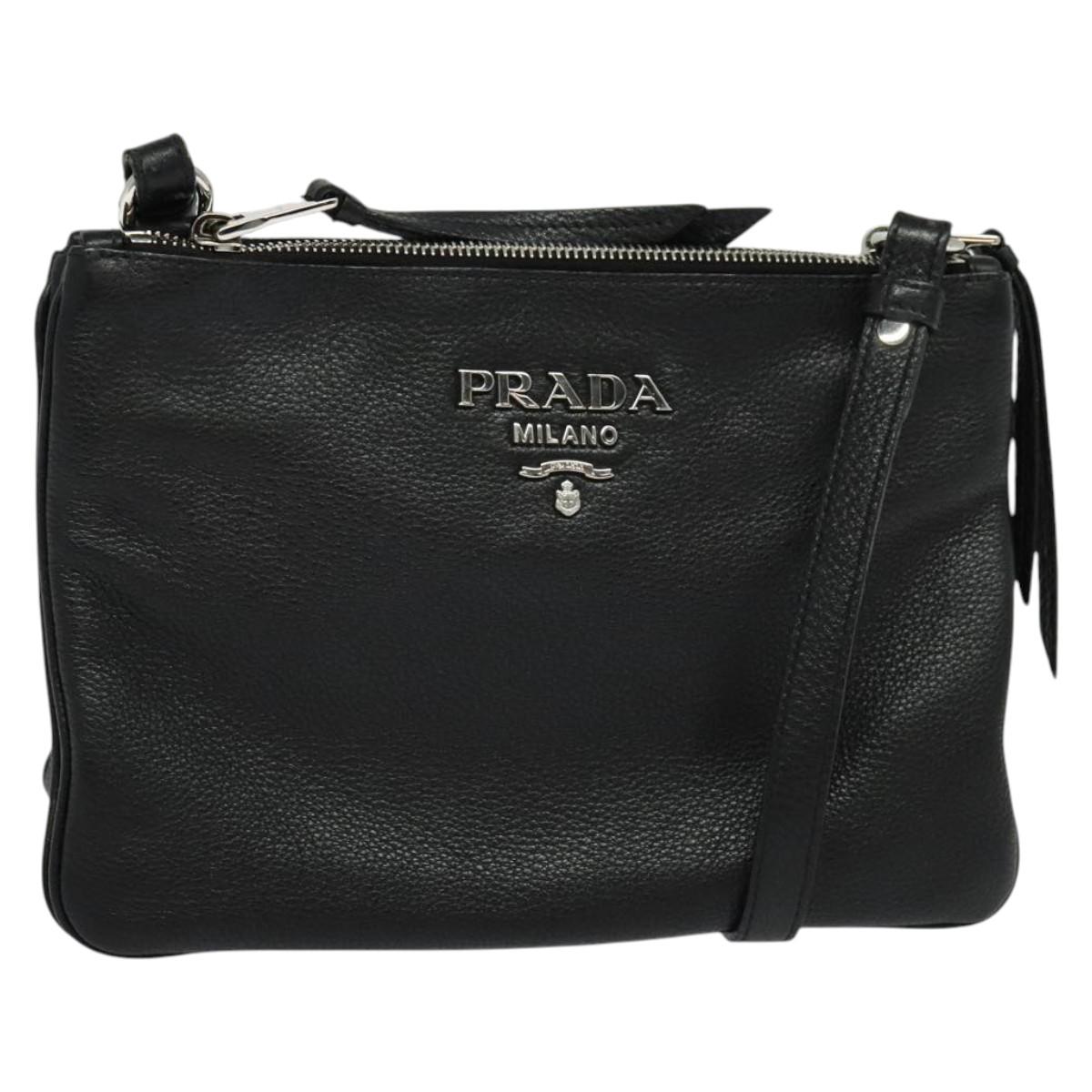 PRADA Shoulder Bag Leather Black Silver Auth 138225