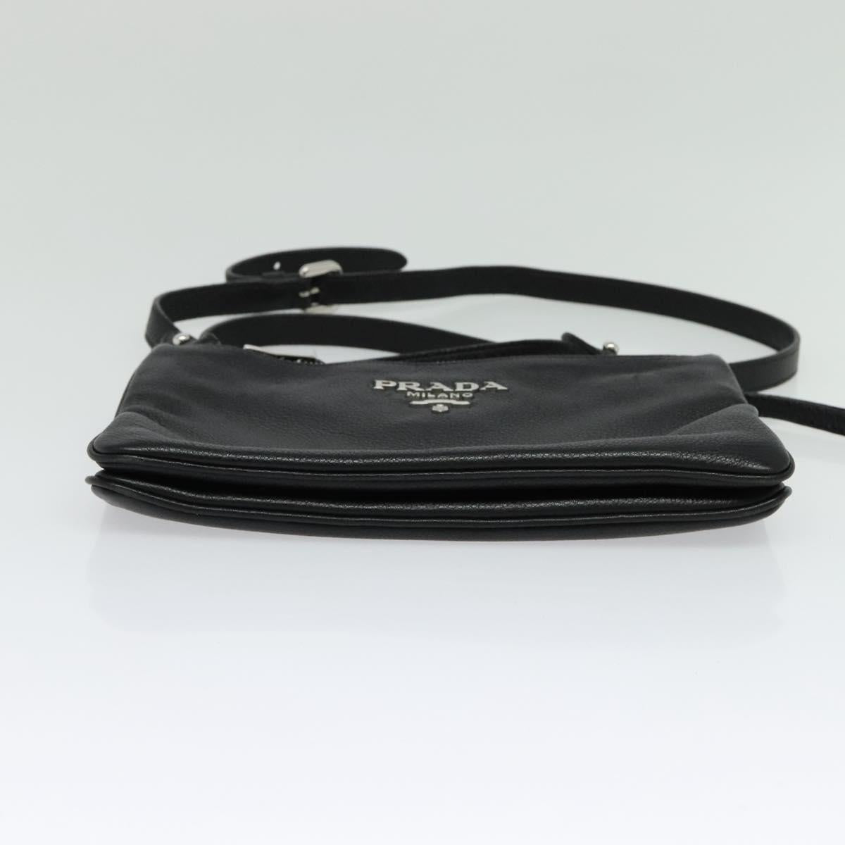PRADA Shoulder Bag Leather Black Silver Auth 138225