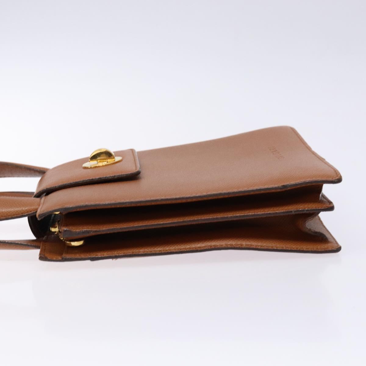 BVLGARI Hand Bag Leather Brown Gold Auth 138226