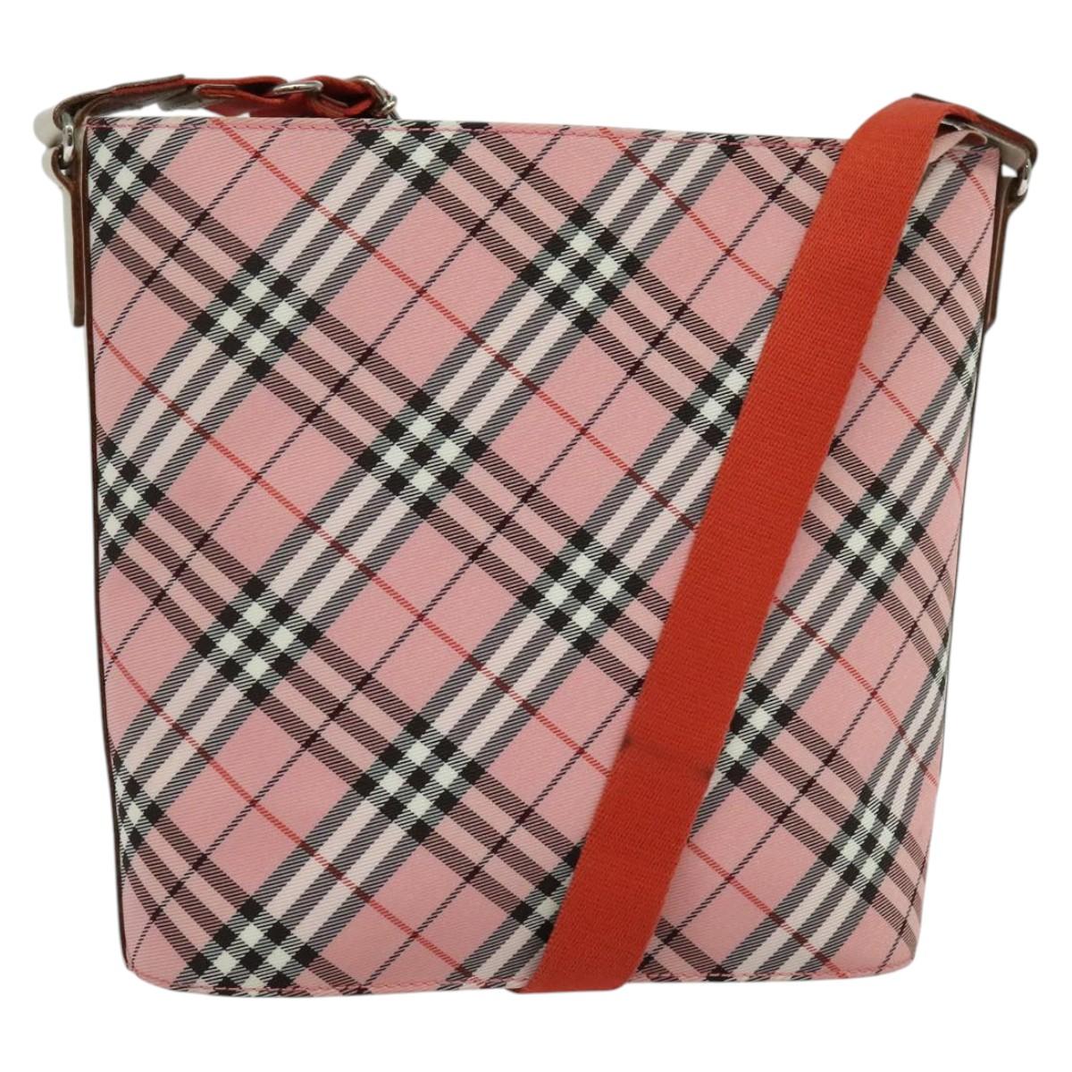 BURBERRY Nova Check Blue Label Shoulder Bag Nylon Pink Silver Auth 138245